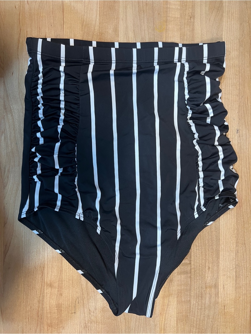 Women’s Black & White Striped Super High-Waist Bikini Bottoms